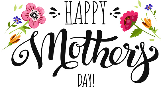 Elegant banner Happy Mothers Day with wildflowers. Happy Mothers Day lettering, vector floral illustration. Holiday card with inscription