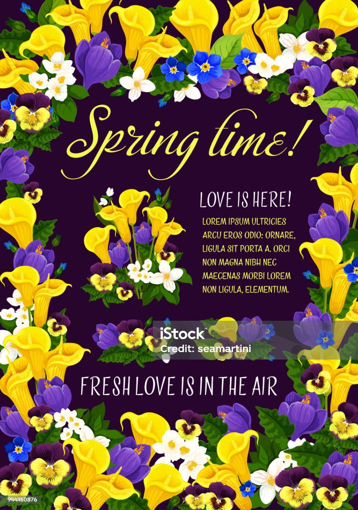 Spring Day Time Poster Spring Time Season Greeting Poster In Floral Frame Stock Illustration ...