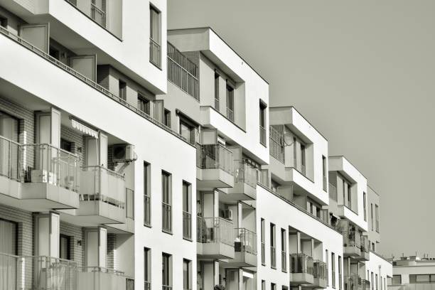 istock Facade of a modern apartment building. Black and white. 944171978