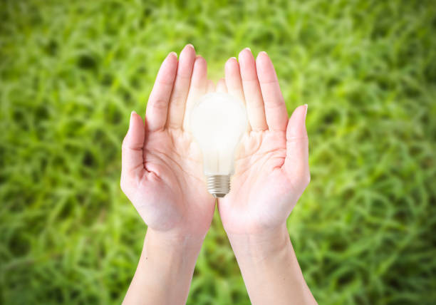istock Cropped Hands Cupping Illuminated Light Bulb Over Grassy Field 944172676