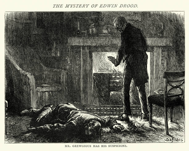 The Mystery of Edwin Drood, Mr Grewgious Has His Suspicions Vintage engraving of a scene from the Charles Dickens Novel The Mystery of Edwin Drood. Mr. Grewgious Has His Suspicions Illustration by Sir Luke Fildes charles dickens stock illustrations