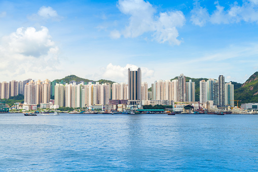 Hong Kong skyline in summer day. Yau Tong district of Hong-Kong island