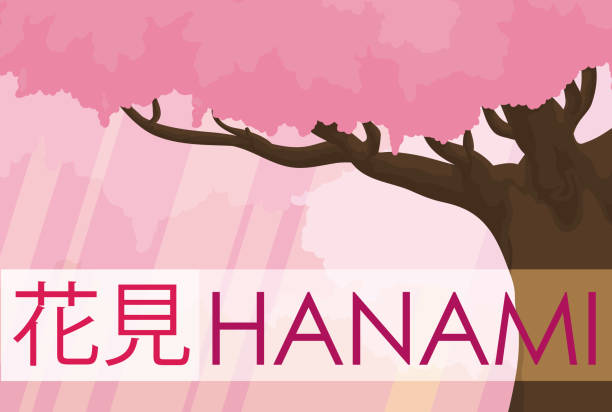 ilustraciones, imágenes clip art, dibujos animados e iconos de stock de escena de un bosque y el cerezo floreció en hanami - hannah