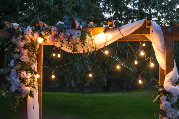 wooden square and floral decorations