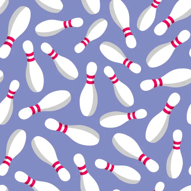 Vector illustration of Seamless pattern with bowling pins on blue background. Sport illustration.