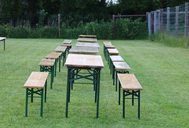 istock party tables and benches in the garden 944217280