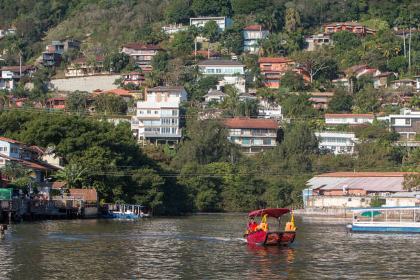 Marapendi Lagoon in Barra da Tijuca, Rio de Janeiro with water taxis and private houses
