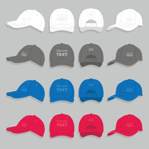 Baseball cap Baseball cap black and white templates, front, side, back views set, vector cap hat illustrations stock illustrations