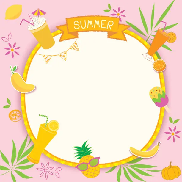 Vector illustration of summer yellow pink