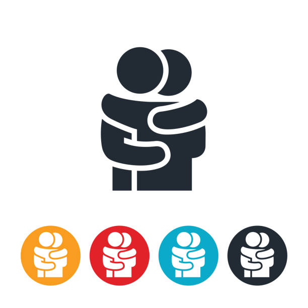 zwei menschen umarmt symbol - umarmen stock-grafiken, -clipart, -cartoons und -symbole