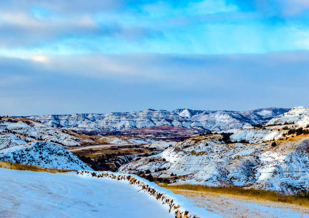 North Dakota Valley A beautiful valley In the North Dakota Badlands. The Little Missouri River runs through this valley. north dakota stock pictures, royalty-free photos & images