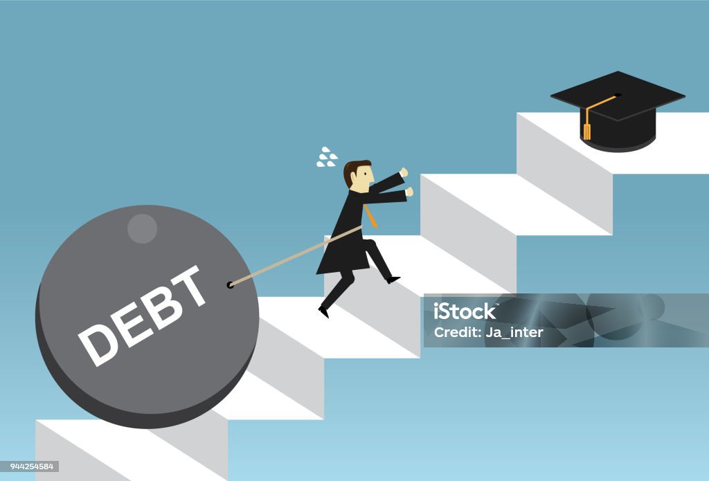 Student debt Businessman, University, Loan, Debt, Finance Student Debt stock vector