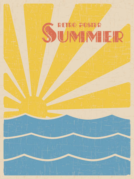 ilustrações de stock, clip art, desenhos animados e ícones de summer retpo poster - warm up beach
