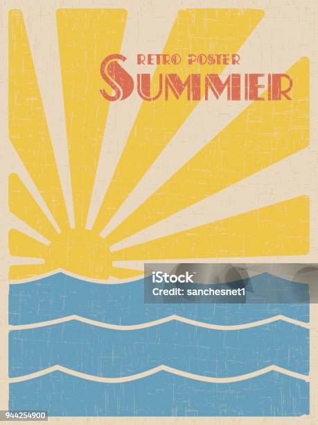 Summer Retpo Poster Stock Illustration - Download Image Now - Summer, Beach, Poster