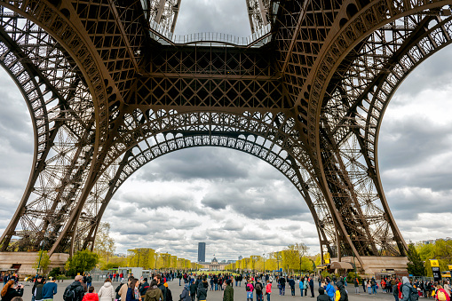 Eiffel Tower structure from directly below ,Paris ,France