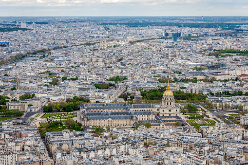 Aerial view of the Cathedral of Saint-Louis des Invalides, Paris, France