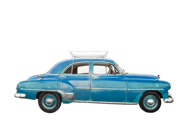 istock Blue, old and american car with trunk isolated 944265980