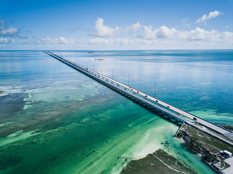 Bridge in Florida Keys from drone point of view