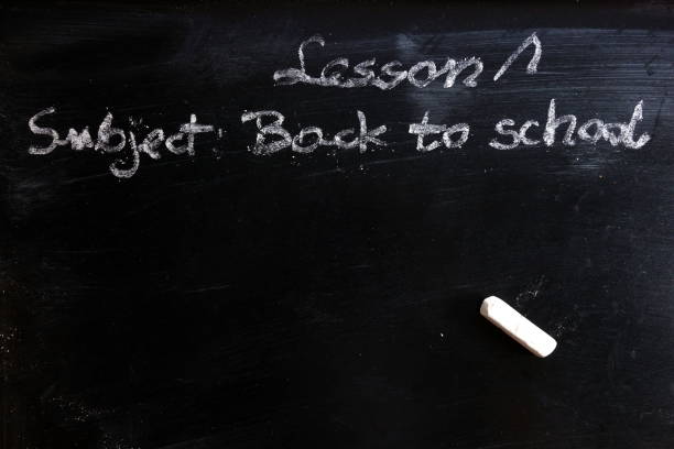 istock Education concept with first lesson subject - back to school written on chalkboard 944270506