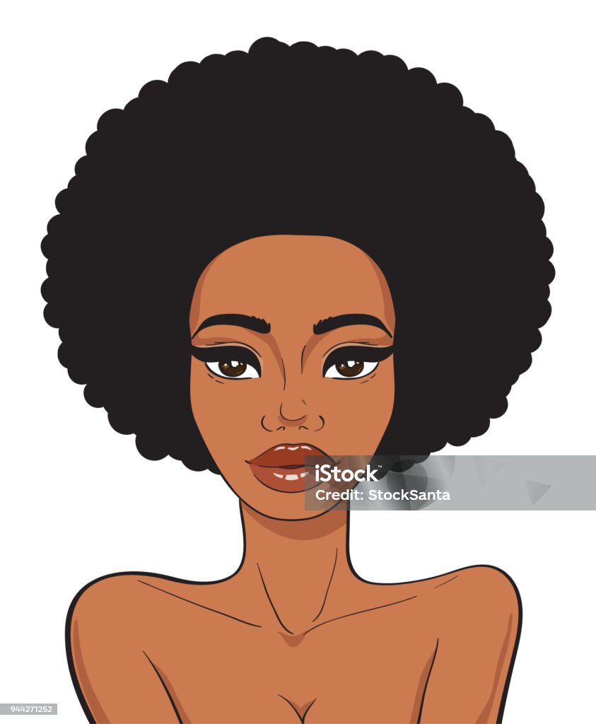 Beautiful african american woman face with afro hair in pop art comics style isolated on white background. Beauty and fashion african girl. Afro Hairstyle stock vector