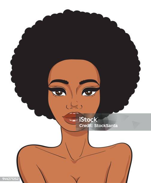 Beautiful African American Woman Face With Afro Hair In Pop Art Comics Style Isolated On White Background Beauty And Fashion African Girl Stock Illustration - Download Image Now