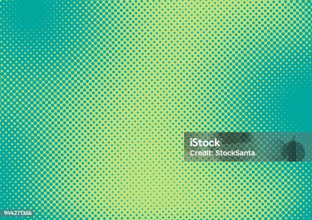 Bright Green And Turquoise Pop Art Retro Background With Halftone In Comic Style Vector Illustration Eps10 Stock Illustration - Download Image Now