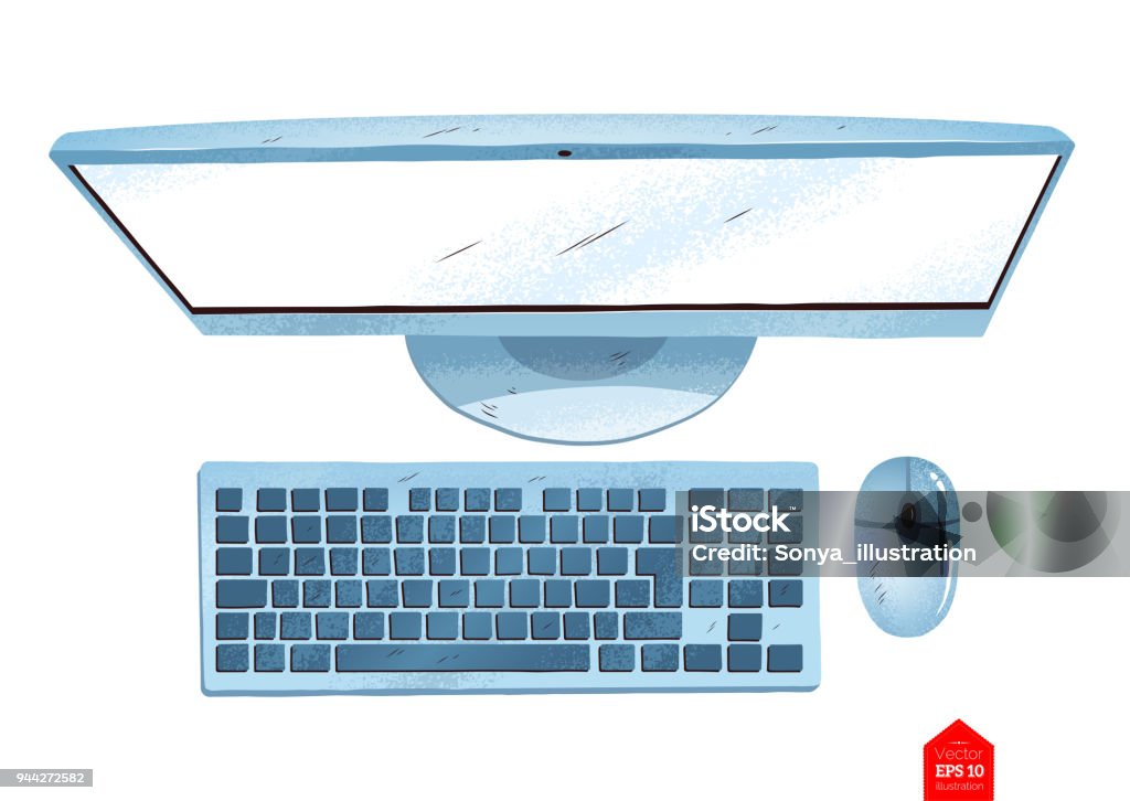 Computer Above View Top View Illustration Of Desktop Computer Stock Illustration - Download ...