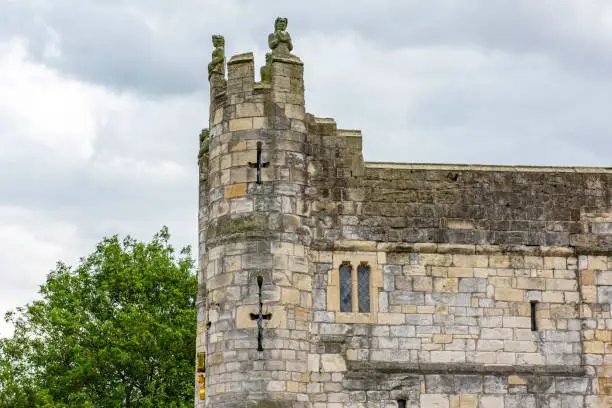 One of the many ancient defensive battlements in the city of York, England.