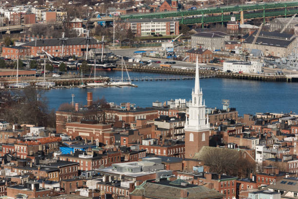 보스턴  - boston aerial view charles river residential structure 뉴스 사진 이미지