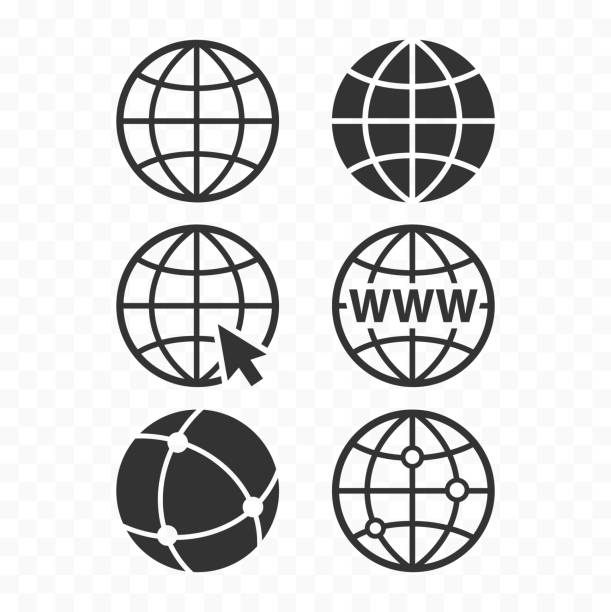 world wide web-konzept-globus-icon-set. planet web symbolsatz. globus-icons für websites. - emblem stock-grafiken, -clipart, -cartoons und -symbole