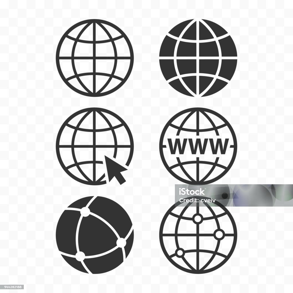 Conjunto de ícones globo conceito World wide web. Conjunto de símbolo do planeta web. Ícones do globo para websites. - Vetor de Ícone de Computador royalty-free