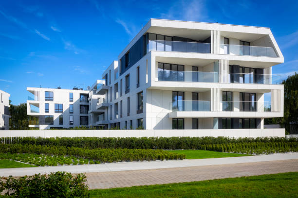istock New modern complex of apartment buildings with white facade 944283158