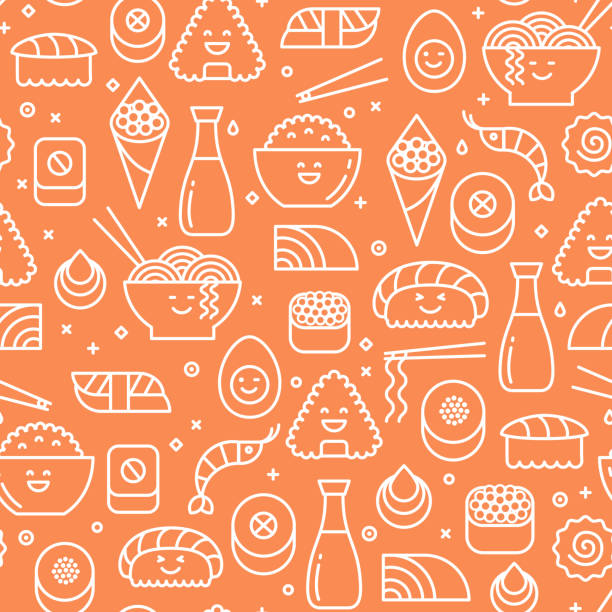 illustrations, cliparts, dessins animés et icônes de orange motif sans soudure avec une cuisine japonaise - sauces sweet sauce cooking traditional culture