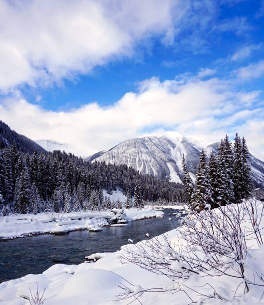 istock Snowy mountain and icy river 944295418