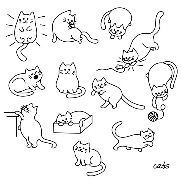 Vector illustration of Set of Cute cat. Pet animal vector illustration