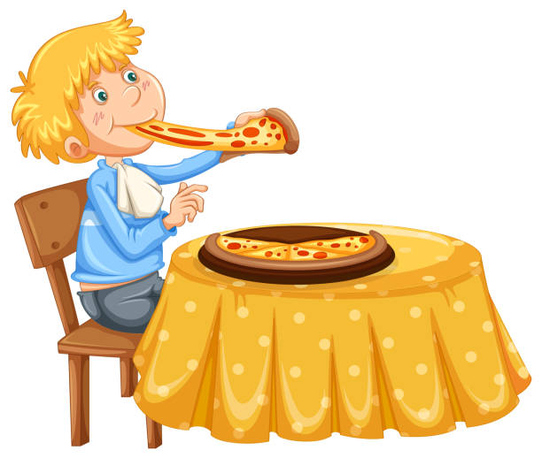 illustrations, cliparts, dessins animés et icônes de un homme de manger des pizzas sur fond blanc - take out food white background isolated on white american cuisine