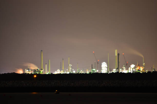 City skyline at Southampton seen from East Cowes on the Isle of Wight at Night.
