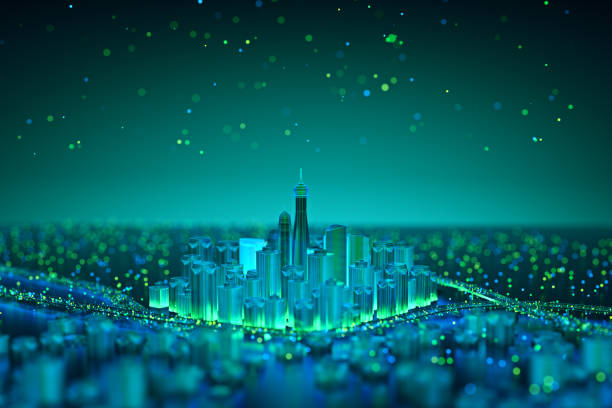 Internet of Things. Futuristic technology background,Cyberspace game city.3d rendering stock photo