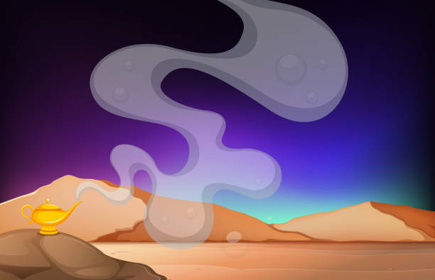 istock Desert scene with golden lamp on the rock 944310950