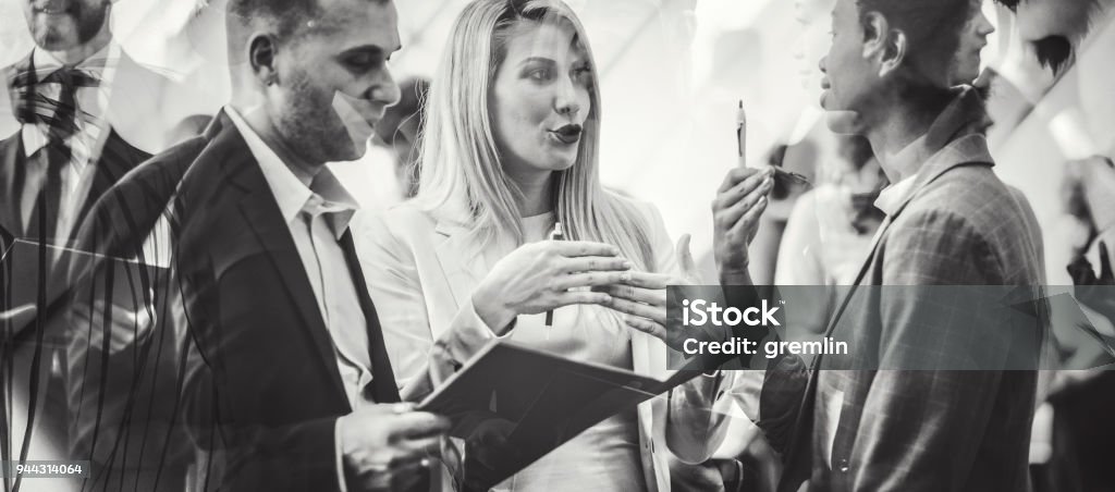 Abstract business people at the conference Abstract business people at the conference. Black And White Stock Photo
