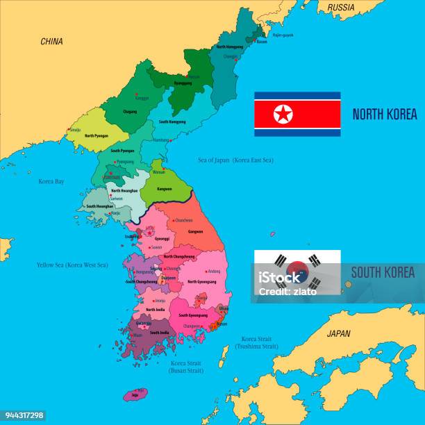 Corena Map Ilustración de Mapa Del Vector Político De Corea y más Vectores Libres ...
