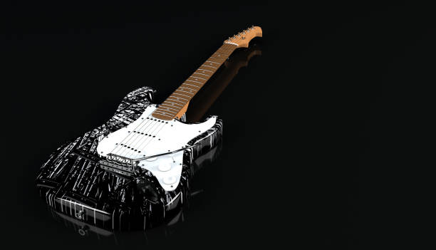 istock Electric guitar with abstract black architecture paint finish 944328840