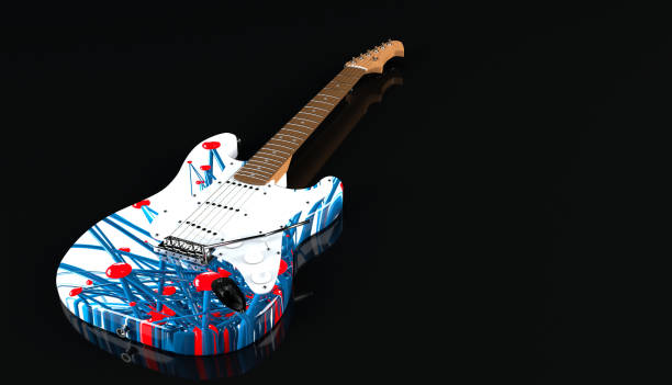 istock Electric guitar with abstract science paint finish 944328916