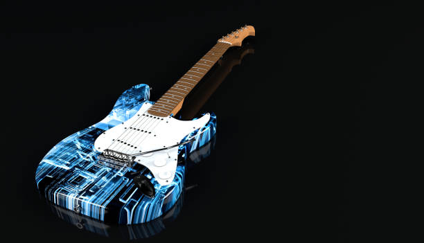 istock Electric guitar with abstract blue technology paint finish 944328940