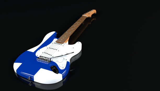 istock Electric guitar with Finland flag paint finish 944329424