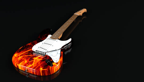istock Electric guitar with fire paint finish 944329782