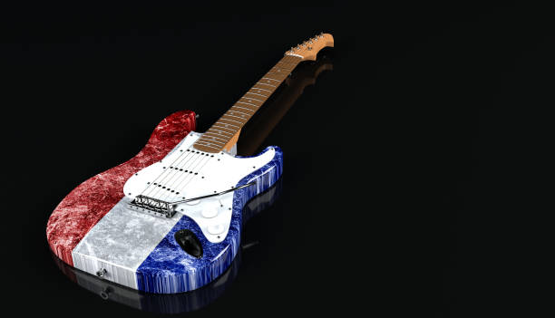 istock Electric guitar with Netherlands flag paint finish 944329906