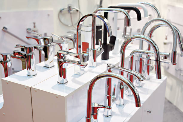 istock Modern water faucets in store 944337324