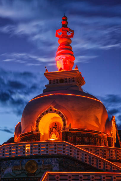 istock Shanti stupa illuminated in the evening twilight. Leh, Ladakh 944337772