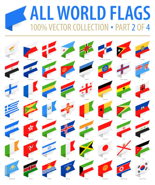 illustrazioni stock, clip art, cartoni animati e icone di tendenza di world flags - vector isometric label flat icons - parte 2 di 4 - all european flags